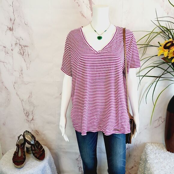 MICHAEL Michael Kors Tops - Michael Kors pink and white stripe v neck tee